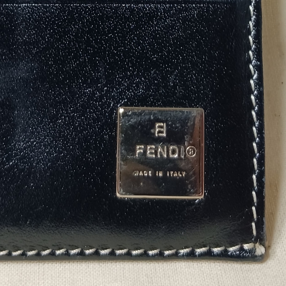 FENDI Zucchino canvas long wallet with button snap silver brass logo navy Blue - Picture 6 of 16